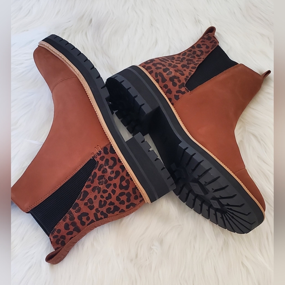 Toms Dakota Leather Leopard Dark Ember Oiled Chelsea Womens Ankle Boots Size 10 - Picture 3 of 12